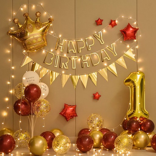 파티샵 파티용품 생일 풍선 세트 손펌프포함 왕관 세트 대형 숫자변경가능, 레드전구