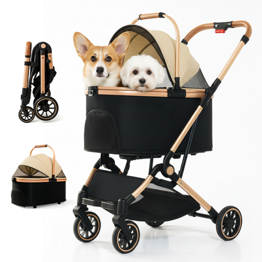 FODOSS 강아지 유모차 접이식 분리형 알루미늄 합금 개모차 야외 산책 옷감 고양이유모차, 카키색, 1개