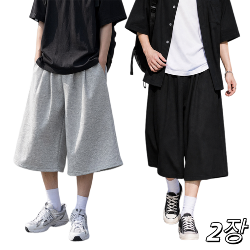 1+1 남자 버뮤다팬츠 7부 와이드 반바지 베이잉