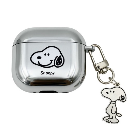 실버 메탈 스누피 미러 에어팟케이스 키링 세트