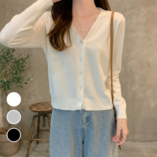 비엠에스 여성용 데일리 브이넥 크롭 숏 가디건 봄가을 간절기