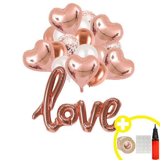 러블리 파티 love 하트 은박풍선 컨페티 혼합풍선 파티용품세트 인생샷 포토존 연출템 5옵션 에브리띵스마일 1228, 1세트, 로즈골드 혼합 풍선