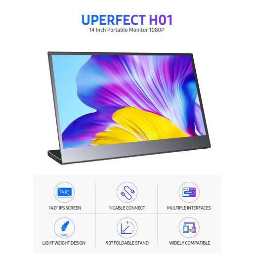 UPERFECT-H01 FHD 휴대용 모니터 1080P c타입 게임 디스플레이 듀얼 스피커 IPS LCD 화면 노트북, 컴퓨터, 15.6inch H02_EU 플러그