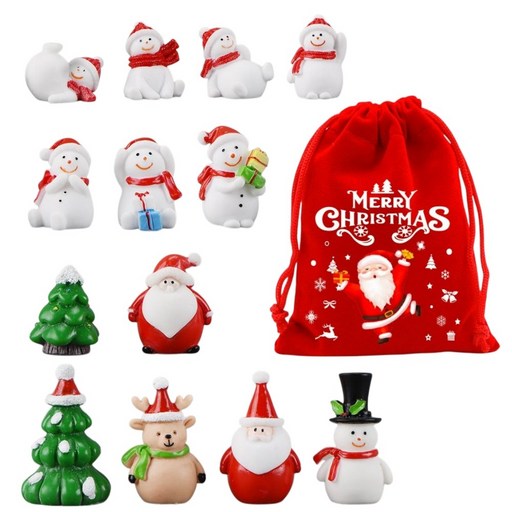 산타 눈사람 트리 미니어처 세트 크리스마스 장식 선물 주머니, 1개, 미니어처세트