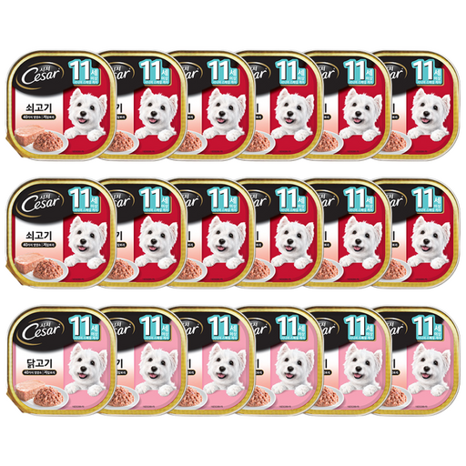 시저 11세 이상 시니어 강아지 버라이어티팩 주식캔 쇠고기 12p + 닭고기 6p