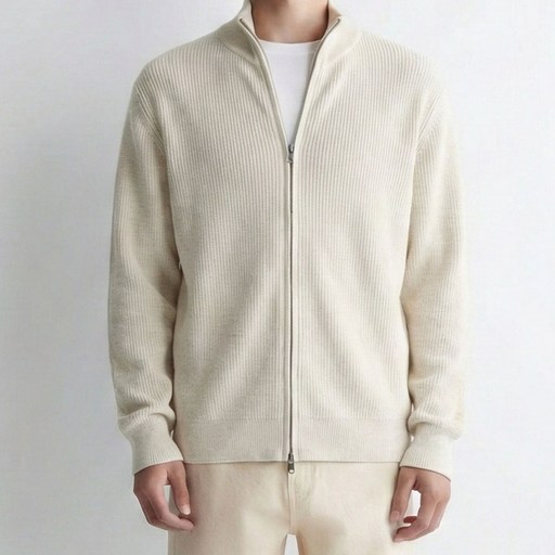 비상루트 남성 반하이넥 골지 집업 니트 가디건 미니멀 데일리 캐주얼