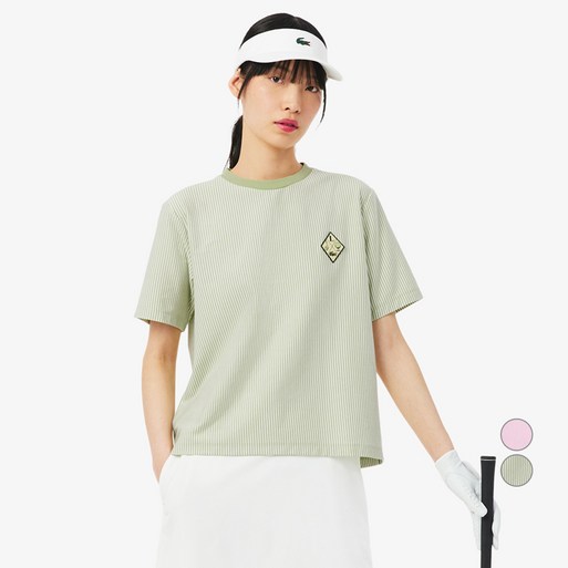 라코스테 여성용 골프 시즌 아플리케 스트라이프 티셔츠 TF008456G