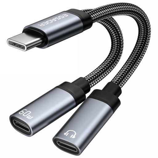 Essager PD 60W C타입 마이크 이어폰 고속 충전 듀얼 젠더 3.5mmC타입 연결 잭