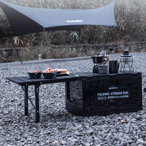 NABI CAMPING 양문형 오픈도어 멀티도어 폴딩박스 테이블 우드 상판 세트