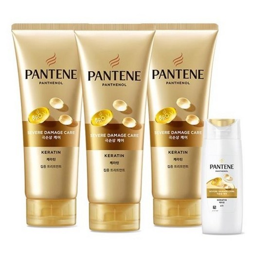 팬틴 케라틴 극손상케어 트리트먼트 220ml 3p+샴푸 90ml