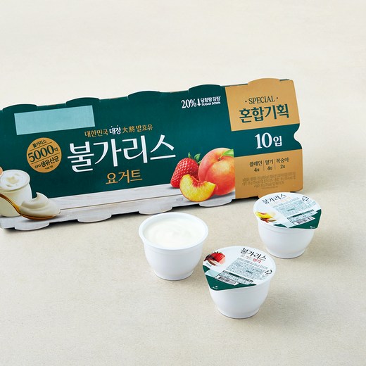 불가리스 요거트 플레인 + 딸기 + 복숭아