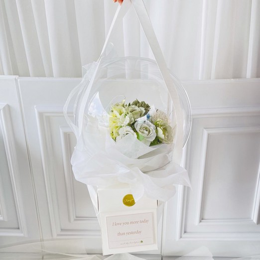 러블리팜 조화 터지지 않는 매직 꽃풍선 플라워 박스형 믹스부쉬 25cm  LED 조명  용돈 홀더 10p 세트 생신