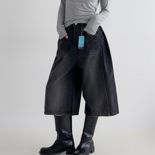 라라온 여성용 롱숏 기장 버뮤다 와이드 데님 하프팬츠 26TSP3633