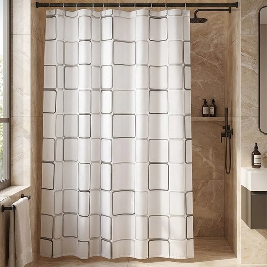 리빙빈욕실 방수 샤워 커튼  커튼링 포함