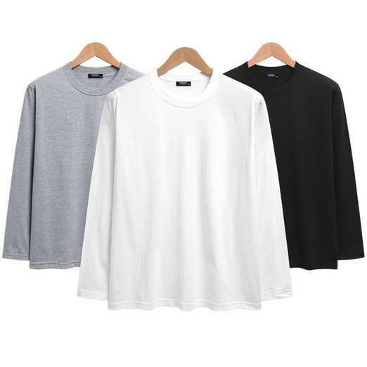 탑보이 3장 세트 30수 라운드 긴팔 쭉티 무지 면티 흰티 남녀공용 빅사이즈 티셔츠 SCC5258PT