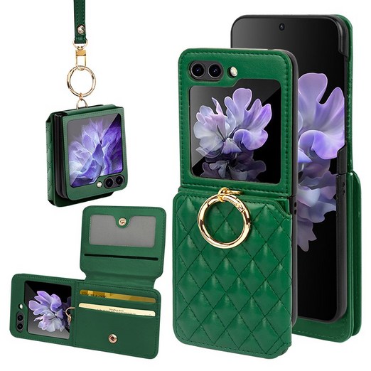 오이키 Z플립케이스 폭신한 레더 휴대폰 케이스 카드 지폐 지갑   스트랩