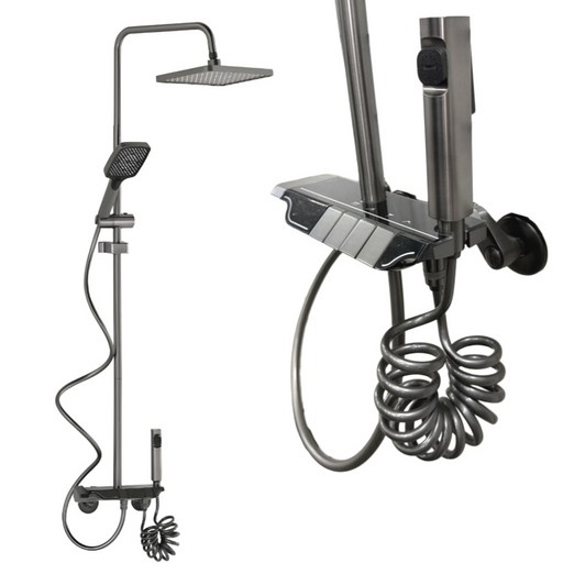 무광 니켈 스테인리스 레인 해바라기 온도표시 수전 수도 샤워 세트