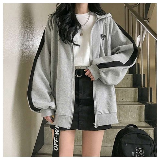 여성 캐주얼 오버핏 긴팔 후드 집업 맨투맨