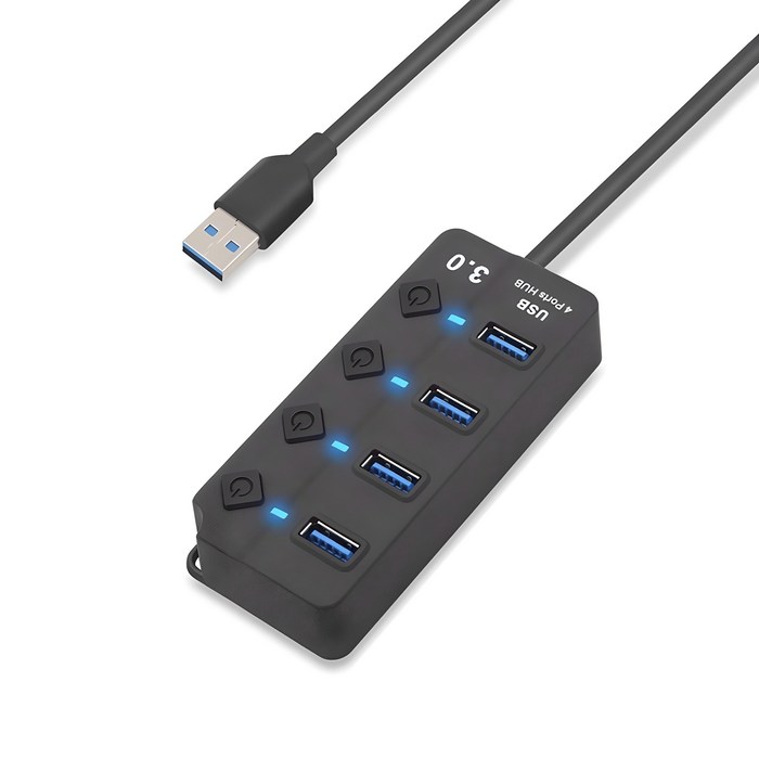 라온 USB 3.0 4포트 허브 개별스위치 RUH304A, 블랙 라온 USB 3.0 4포트 허브 개별스위치 RUH304A, 블랙