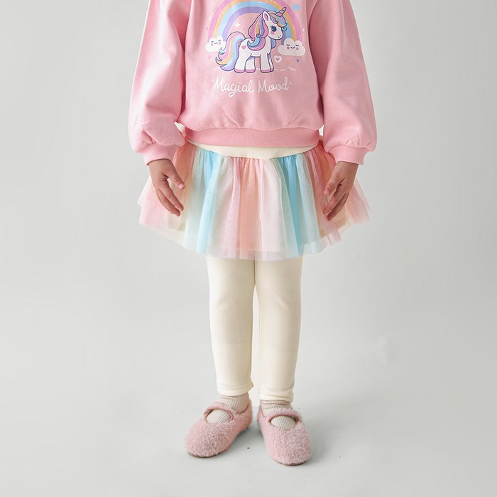 월튼키즈 여아용 러블리 레인보우 융 기모 샤 치렝스