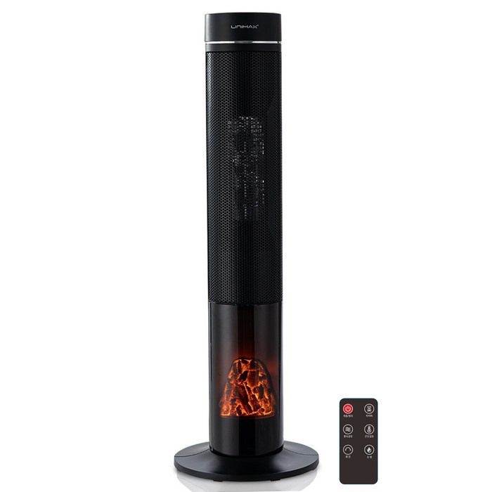 유니맥스 타워형 플래임 리모컨 PTC 전기 온풍기