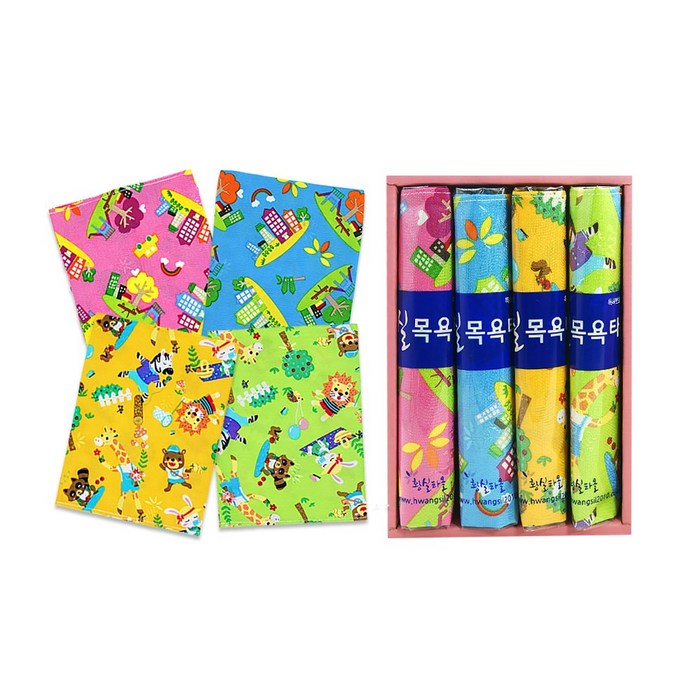 황실타올 특허받은 인견때타올 공주세트, F.핑크블루옐로그린 사각4p, 4개입, 3개