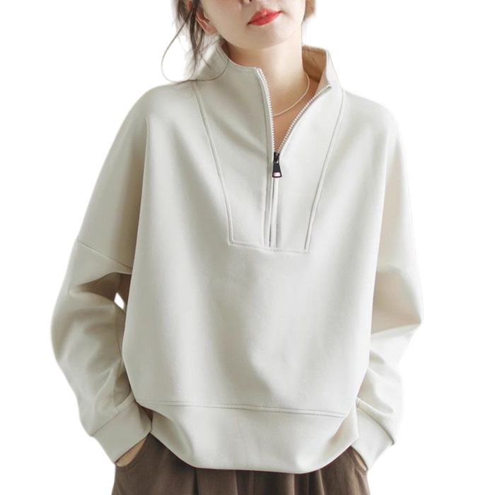 Makone 여성 가을 겨울 반집업 티셔츠 캐주얼 긴팔 기모 맨투맨