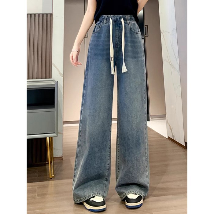 ANYOU와이드청바지 청바지밴딩허리  봄가을 와이드통바지 슬랙스팬츠 빅사이즈 여성바지