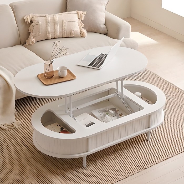 삼익가구웨이즈 타원형 템바보드 리프트업 소파 테이블 1200