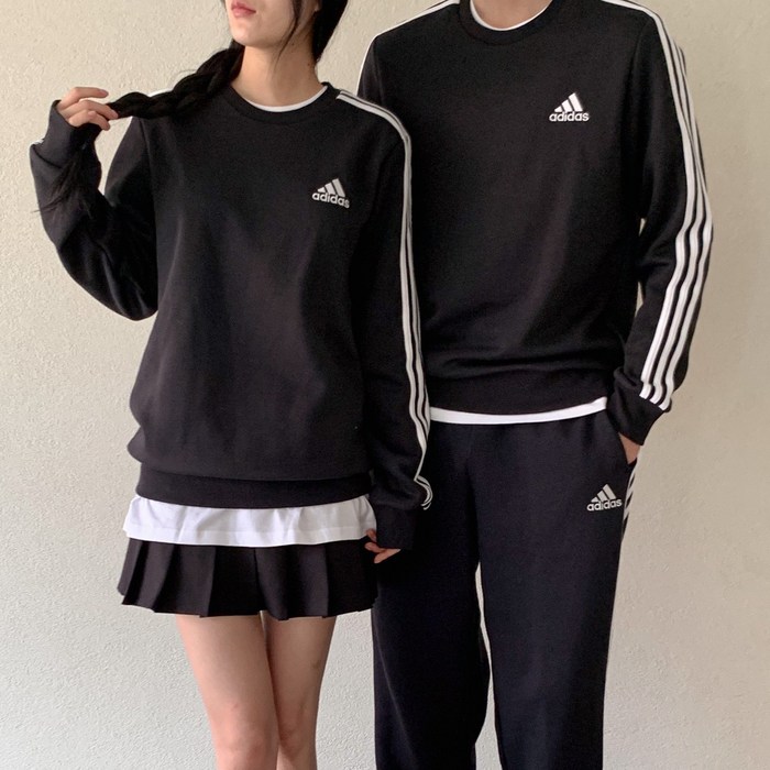 아디다스 에센셜 삼선 3S 기모 맨투맨 플리스 따뜻한 크루넥 스웨트 셔츠