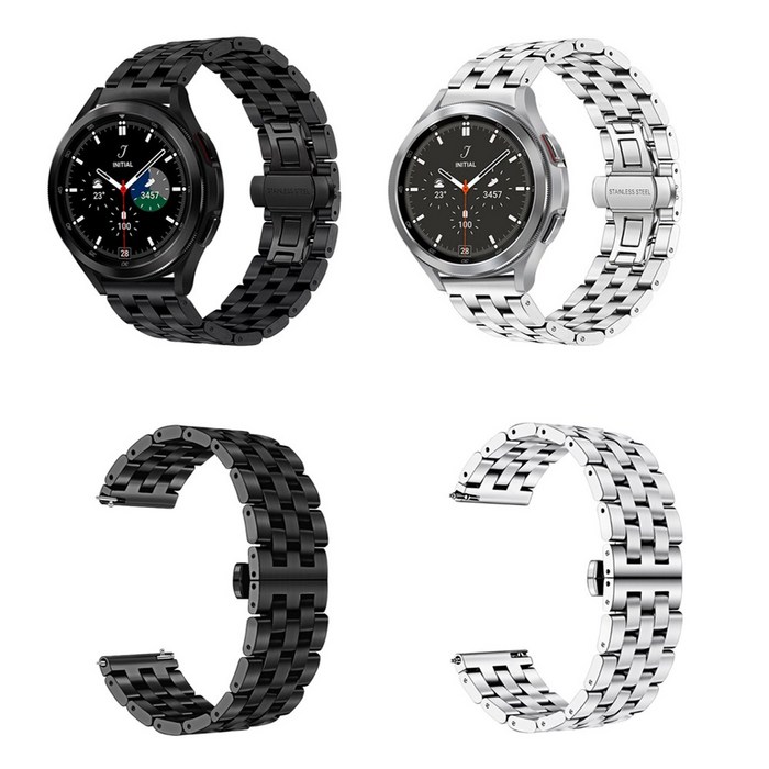 SMR930R940R950R9605 갤럭시워치6 40 44 43 47MM 고급 클래식 메탈 시계줄 스트랩 밴드, 블랙 SMR930R940R950R9605 갤럭시워치6 40 44 43 47MM 고급 클래식 메탈 시계줄 스트랩 밴드, 블랙