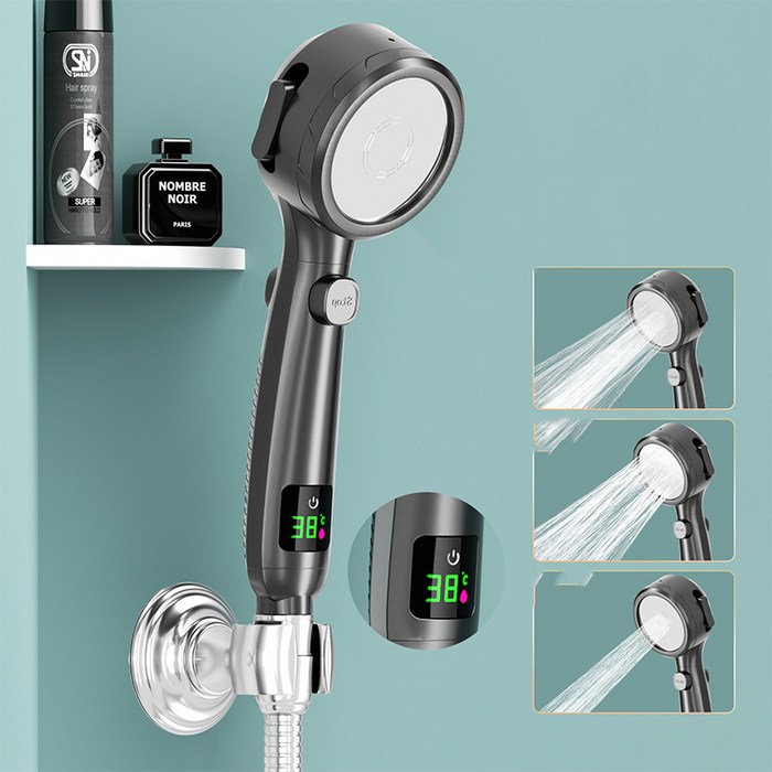 ZOZOFO LCD 디스플레이 온도 샤워기 수압상승 욕실청소 온도체크 샤워노즐 1.5m 호스