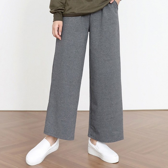 빅사이즈 여성 코튼 프리미엄 밴딩 와이드 무지편한 착한팬츠 롱다리핏 데일리 트레이닝 기본바지