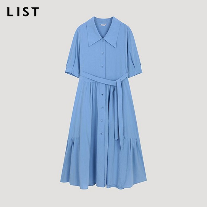 리스트 벨티드 와이드 칼라 셔츠 원피스 TWWOPO62180 BL