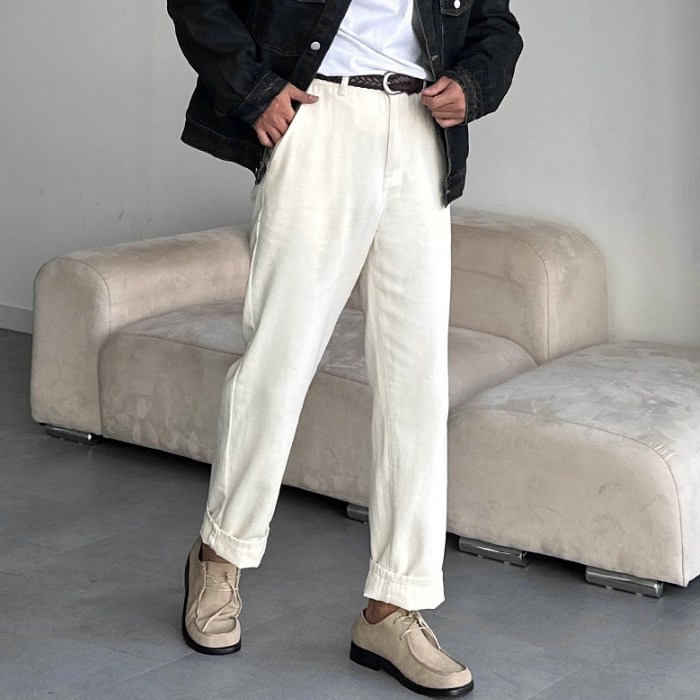 남자 남성 사계절 테이퍼드 핏 허벅돼 뒷밴딩 릴렉스 면 바지 치노 코튼 팬츠