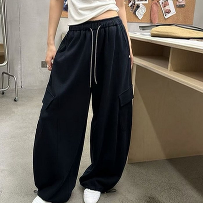 어반무드 트레이닝 바지 와이드 카고 밴딩 팬츠
