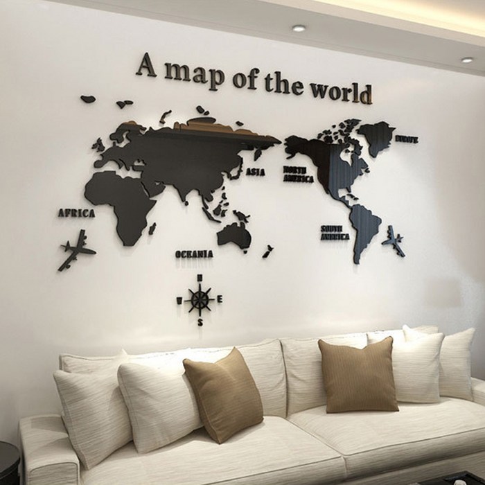 21세기트랜드 아크릴 세계지도 입체스티커 스티커, 블랙