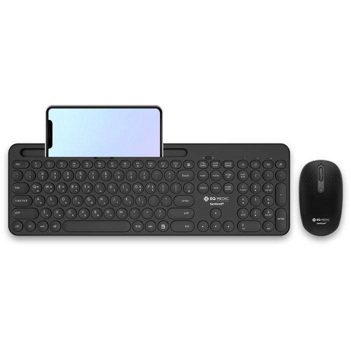 이큐메딕 항균 거치형 저소음 무선 키보드 마우스 세트, 일반형, SanitizeWS3, 블랙