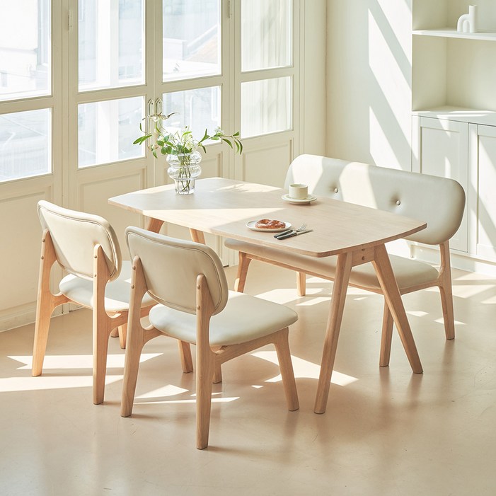 레이디가구 스칸딕 패밀리 낮은 식탁 일반형 + 벤치의자 + 의자 2p 세트 방문설치