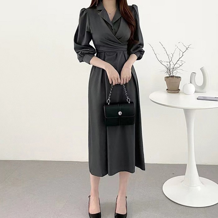 페이퍼먼츠 허리랩 백리본 볼륨 숄더 원피스 03884