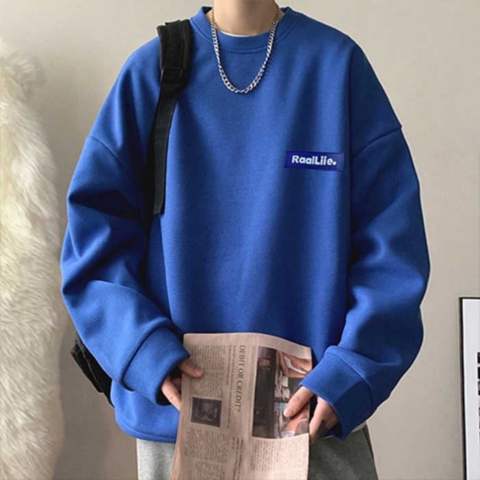 패션플로우 남성용 블루라벨 루즈핏 빅사이즈 긴팔 맨투맨