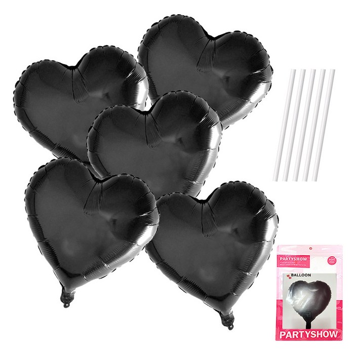 파티쇼 하트 은박 풍선 45cm 5p  빨대 5p 세트
