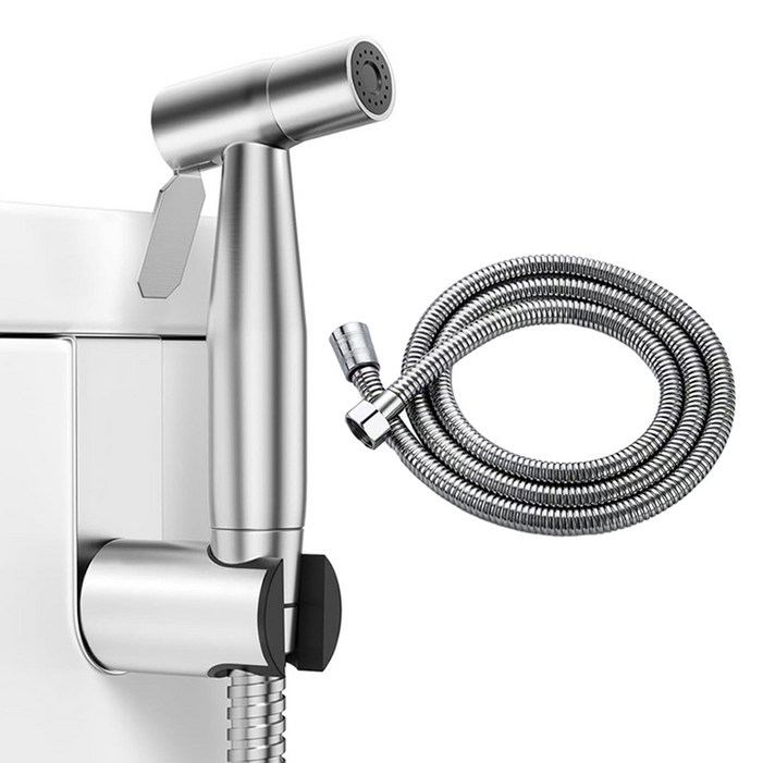 무식이네 청소싹 304 스테인레스 욕실 스프레이건  호스 1.5m  거치대 세트, 1세트, 실버