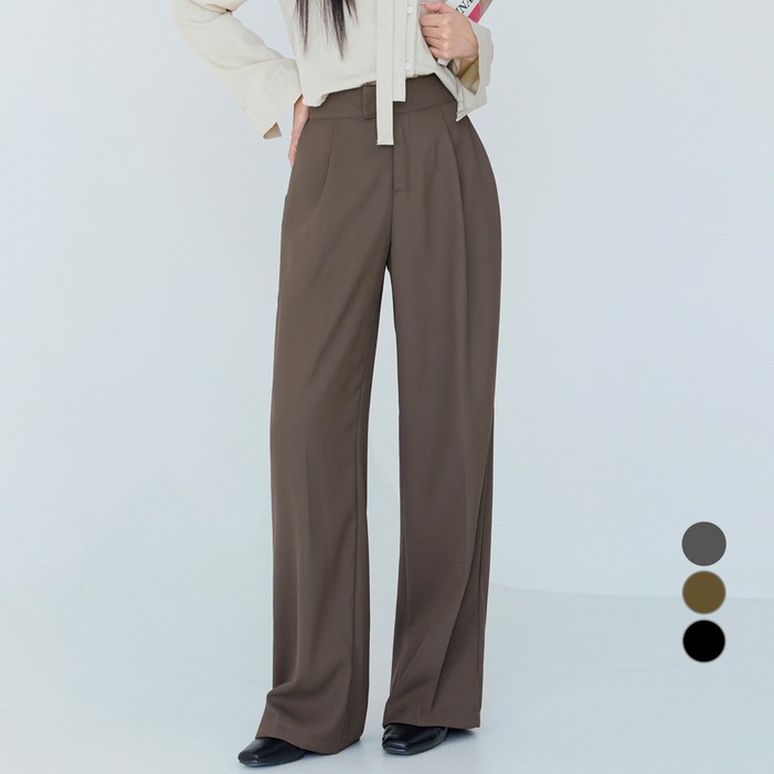 코튼클로젯 여성용 빅사이즈 히든버클 원핀턱 롱기장 와이드 슬랙스