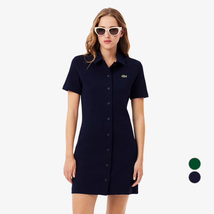 라코스테 여성용 이중지 피케 반팔 셔츠 드레스 EF6922-55G