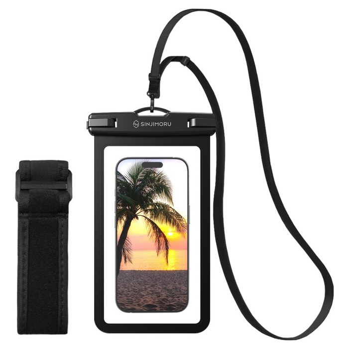 신지모루 IPX8 4중잠금 슬림 포켓 스마트폰 방수팩  넥스트랩  암밴드, 블랙, 1세트