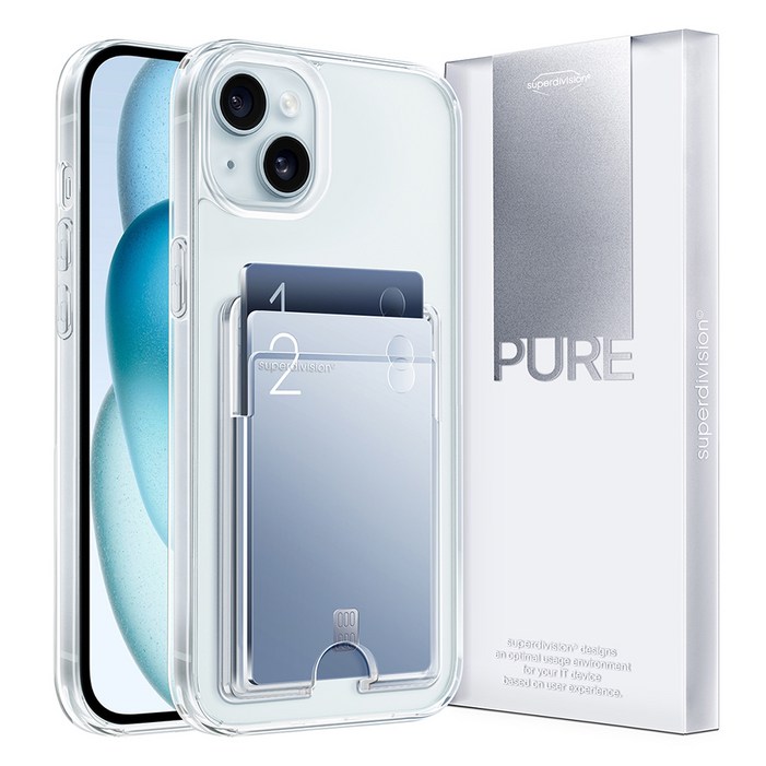 슈퍼디비전 2장 수납 퓨어 클리어 카드 휴대폰 케이스