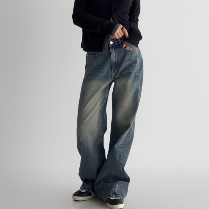 라라온 여성용 롱숏 기장 플레어 와이드 데님 팬츠 26TSP3630