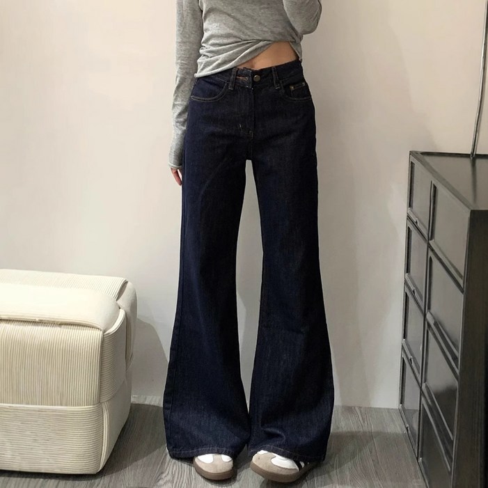 메이첼 여성용 헬루 와이드 부츠컷 데님 스트레이트 팬츠 11159