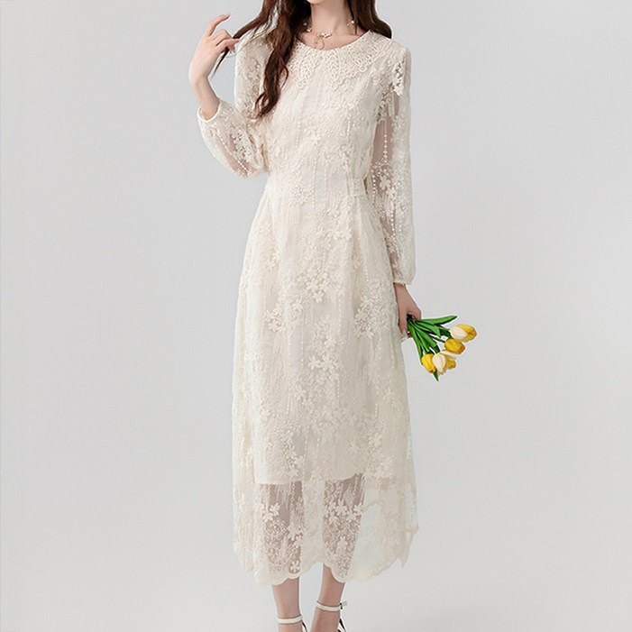 비비에모 로맨틱 프렌치 레이스 롱 원피스 11534